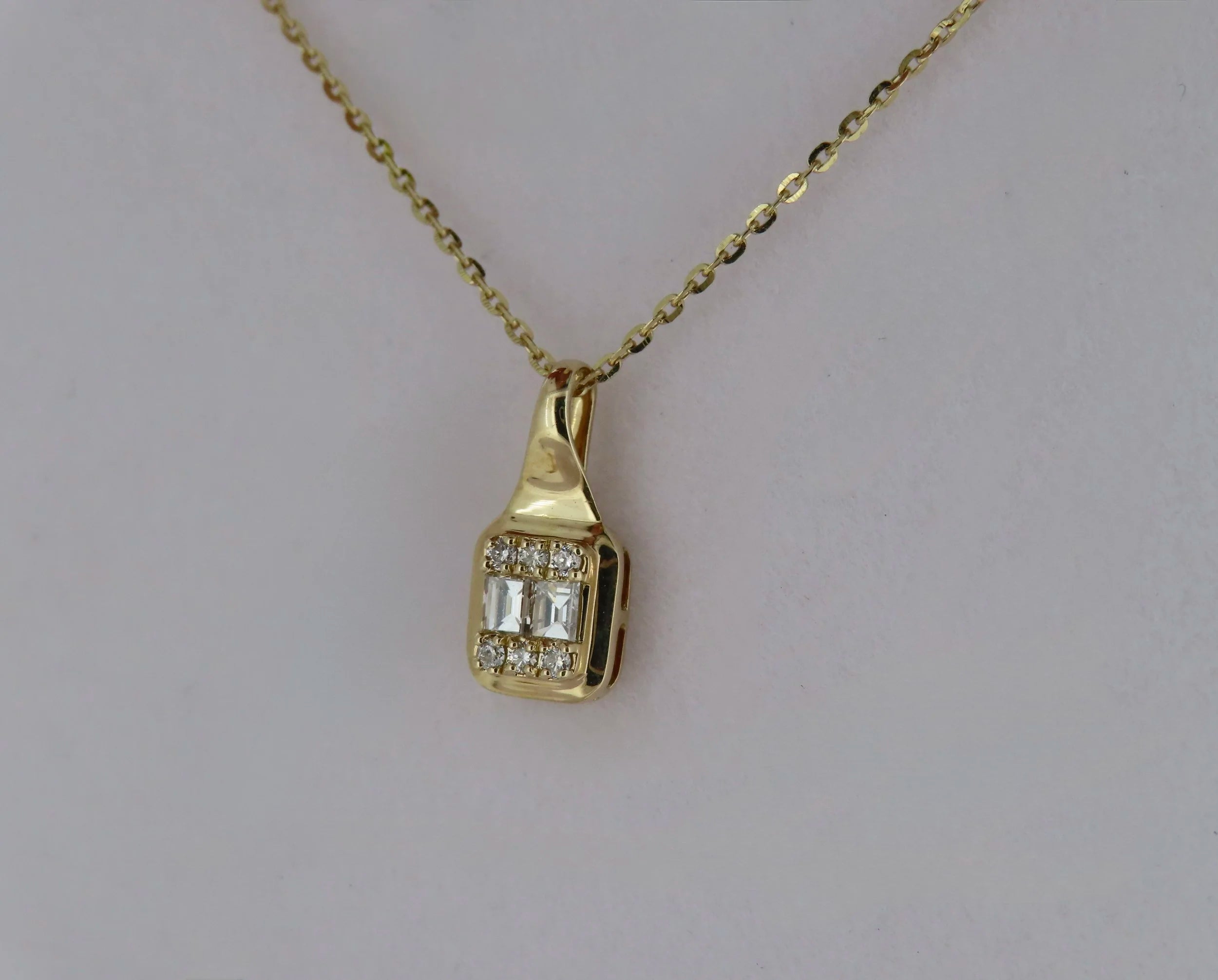 Double Emerald Cut Diamond Pendant | Greco Jewelers - detail view