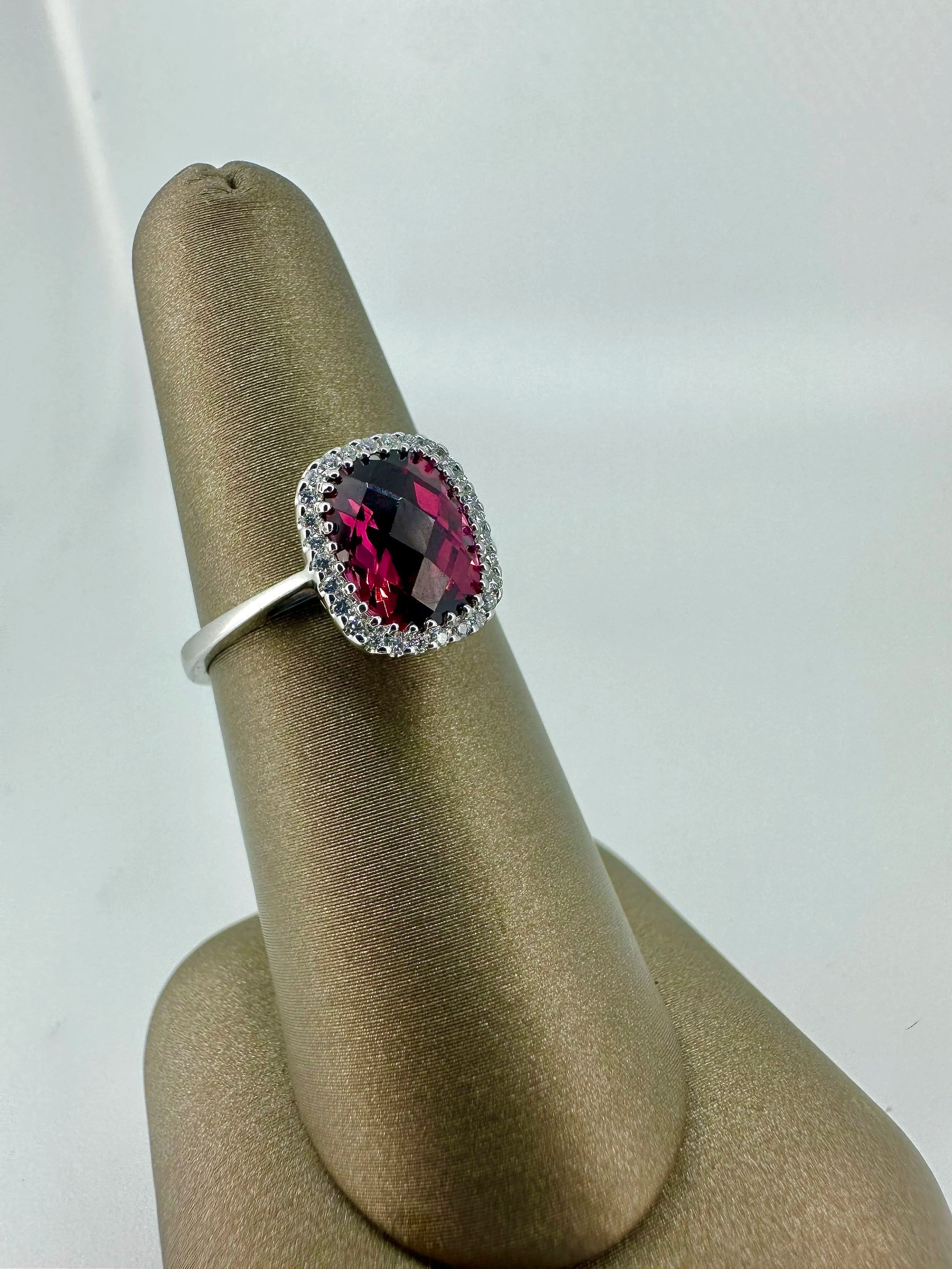14K White Gold Checkerboard Rhodolite Garnet Ring - 14K White Gold | Greco Jewelers