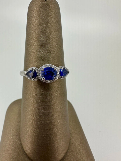 14K White Gold 3 Stone Sapphire Ring - 14K White Gold | Greco Jewelers