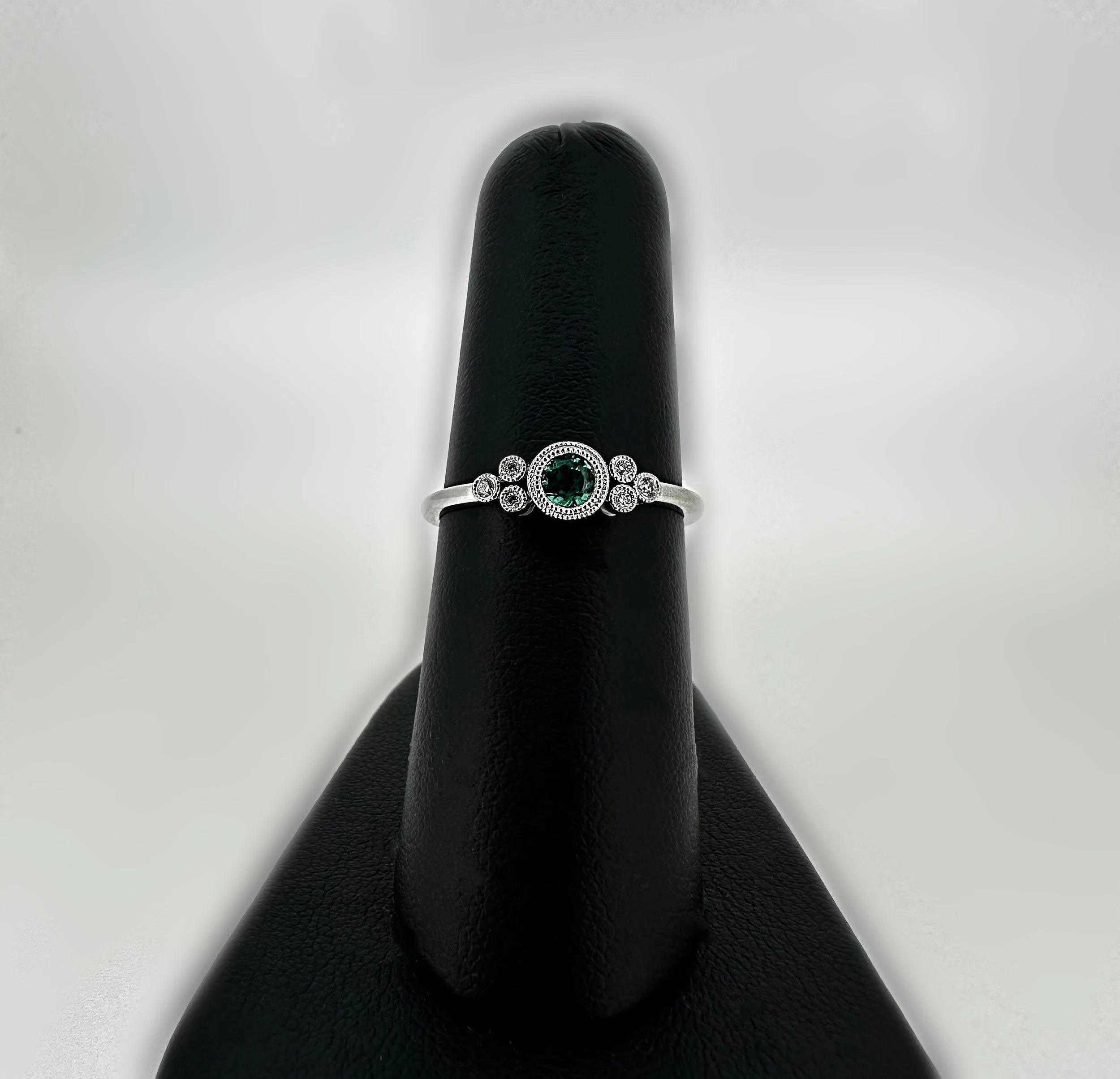 14K White Gold Circle Emerald Ring - 14K White Gold | Greco Jewelers